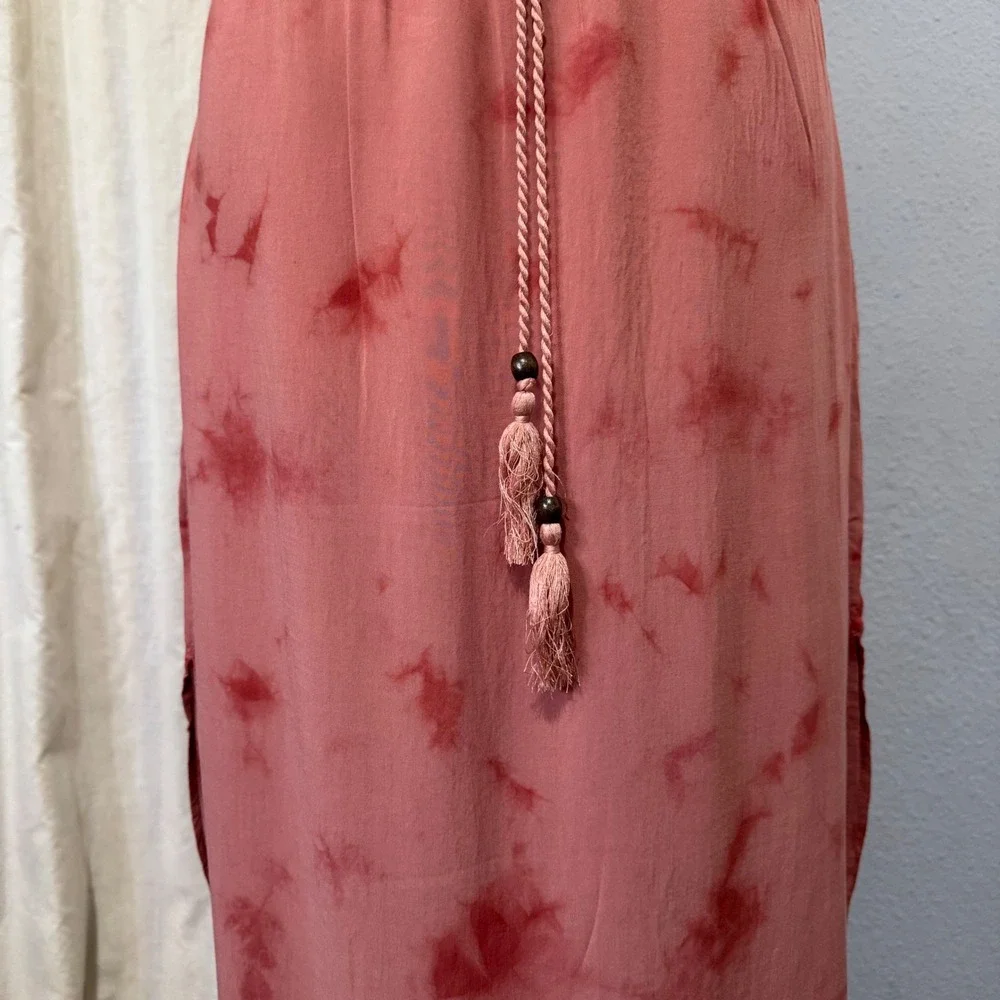 BB Dakota Tie Dye Pink Boho Flowy High Waist Slit Midi Skirt S‎ Elastic Waist